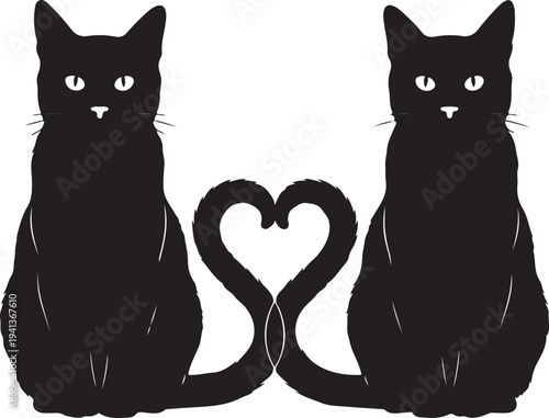 Silhouette of two cats forming a heart with their tails