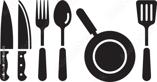 Kitchen Utensils and Cookware Silhouette Set for Cooking Essentials