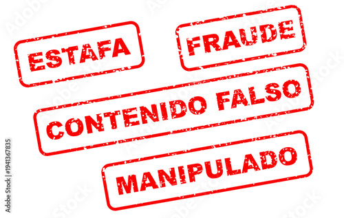 Spanish Fraud Scam Stamps Set - Fraud Deception False Content Manipulated Rubber Stamp Effects