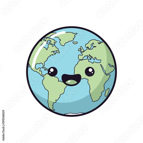 Cartoon globe with smiling face.