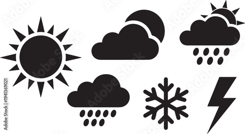 Weather forecast icons set with sun cloud rain snow