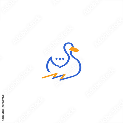 Minimalist line art mascot of a swift duck fused with a chat bubble and lightning bolt, conveying instant messaging and fast delivery — perfect for tech startups, courier services, and communication