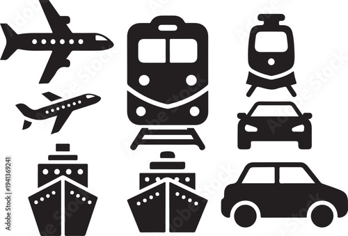 Transportation Modes Icons Set for Travel and Logistics Industry