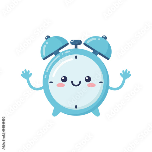 Cute Cartoon Blue Alarm Clock Character.