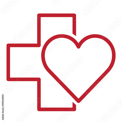 red heart and cross symbol for medical care and love  health and wellness icon