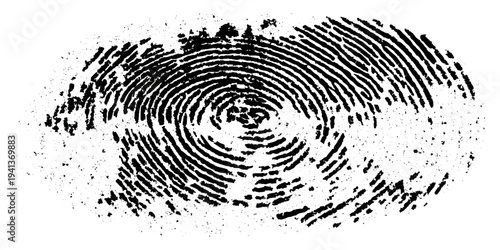 Grunge fingerprint texture abstract black and white thumbprint pattern. vintage distressed ink mark forensic identification retro grungy background design.