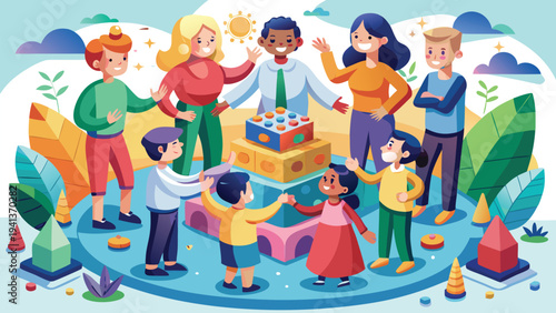 Autism Acceptance Group Activity Vector Illustration
