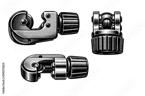 Tube cutter A compact metal tube cutter with a rotating cutting wheel and adjustment knob constructed with precise cylindrical components and