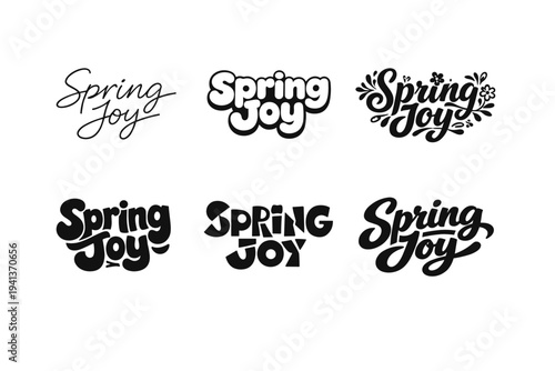 Spring Joy. Set lettering. harmonious lettering variations of the same emblematic concept, each with different artistic interpretation (Modern minimal monoline