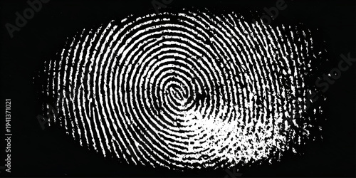 Grunge fingerprint texture abstract black and white thumbprint pattern. vintage distressed ink mark forensic identification retro grungy background design.