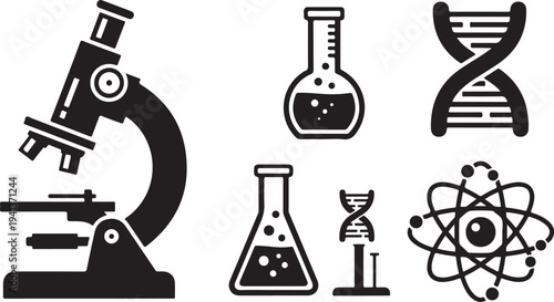 Science and Laboratory Equipment Icon Set in Black Color