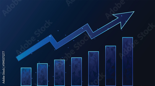 Business growth chart with glowing arrow representing financial success progress analytics vector poster