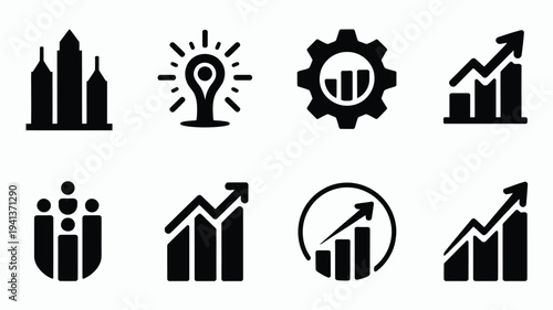 Business innovation and growth icons set corporate startup symbols finance and technology graphics