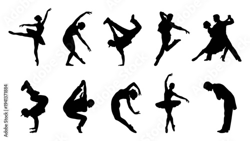 Dance Silhouettes Set – Ballet, Contemporary, Breakdance, Partner Vector