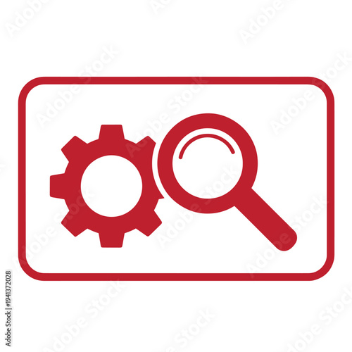 red icon of gear and magnifying glass in rectangle for search and settings business concept Free Download red icon of gear and magnifying glass in rectangle for search and settings business concept - GFXLoad