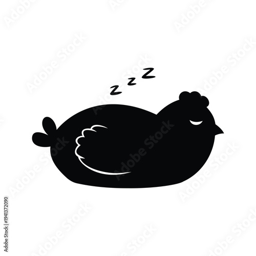 Silhouette of a sleeping chicken zzz marks, cute and peaceful vector illustration, chicken sleeping silhouette vector illustration