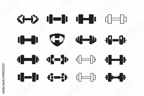 workout motivation. Icon set. Set Logo of workout motivation: dumbbell icon. harmonious logo variations of the same emblematic concept, each with different