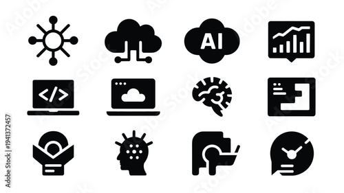 Collection of modern tech startup logo and icon set for business ai coding and innovation concepts on white background