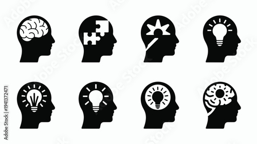 Creative brainstorming concepts with silhouette human heads and innovative ideas