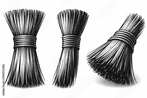 Broom binding wire A realistic broom binding wire securing the bristles shown in three views: front view, side profile, and angled close perspective, focusing