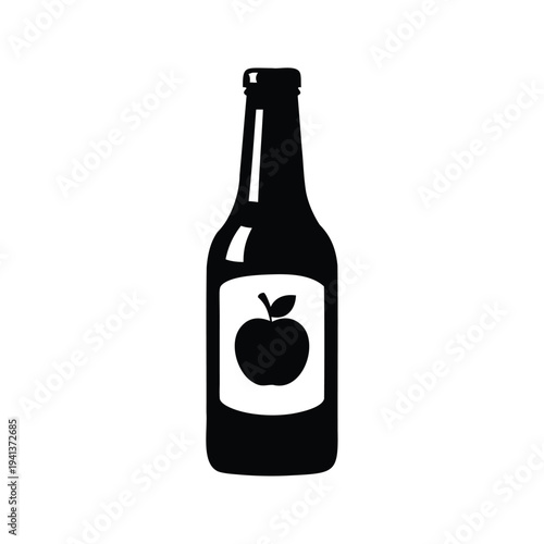 Apple cider bottle apple logo silhouette vector illustration for beverage branding, cider bottle silhouette vector illustration