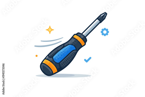 Screwdriver grip highlighting ergonomic handle design for comfortable and secure manual work. A single screwdriver with textured rubber sections and subtle