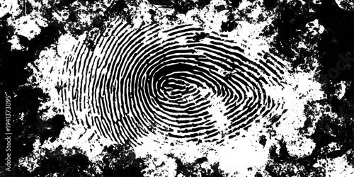 Grunge fingerprint texture abstract black and white thumbprint pattern. vintage distressed ink mark forensic identification retro grungy background design.
