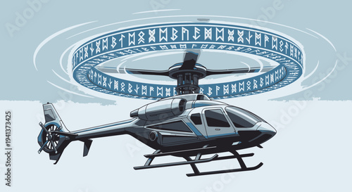 Helicopter Flying Above Ancient Runestone Circle - Aerial View