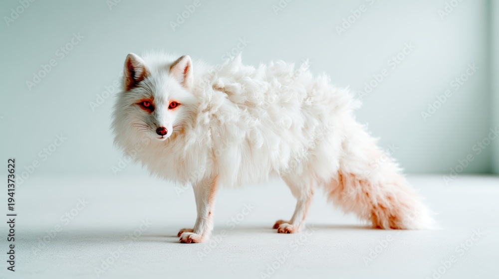 Obraz premium The image showcases an exquisite white fox with unique features and elegant fur against a minimalistic backdrop, representing beauty and the wonders of the natural world.