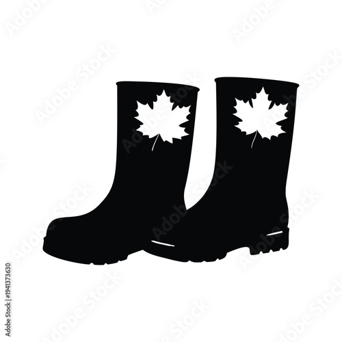 Pair of boots maple leaf design silhouette vector illustration, fall boots silhouette vector illustration