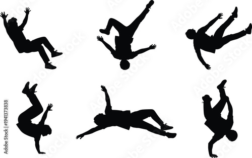 Breakdance dancer silhouette collection with dynamic hip hop street dance moves isolated vector illustration set