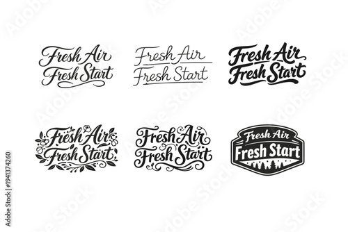 Fresh Air Fresh Start. Set lettering. harmonious lettering variations of the same emblematic concept, each with different artistic interpretation (Elegant