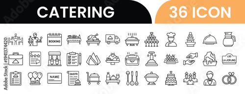 Catering service icons collection for event planning and food delivery