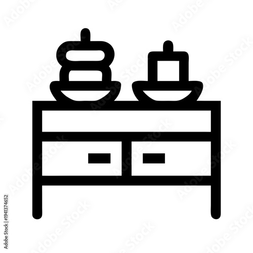 Two coffee makers placed on a wooden sideboard with drawers isolated on white background, Vector