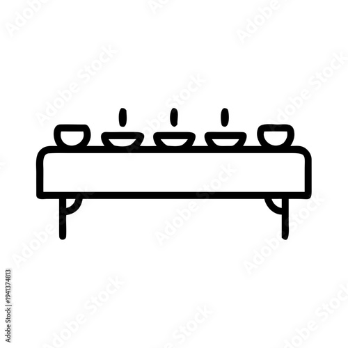 Line drawing of a stove with four burners and pots isolated on white background, Vector