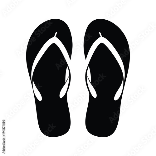 Pair of flip flops white straps on black background silhouette vector illustration, flip flops silhouette vector illustration