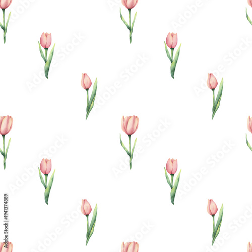 Photos a minimalist pattern with watercolor pink tulips
