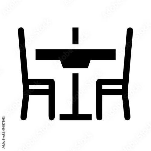 Minimalist icon of a chair and small table arrangement isolated on white background, Vector