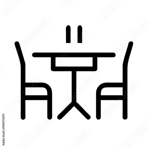 Minimalist icon of a kitchen stove with chairs and table isolated on white background, Vector