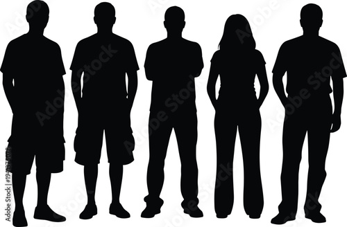 Casual people standing silhouette collection with men and woman isolated human figures vector illustration set