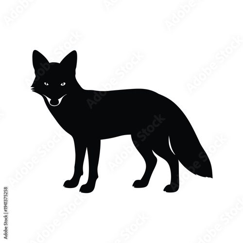 Silhouette of a fox standing on all fours detailed fur and tail design vector illustration, fox silhouette vector illustration