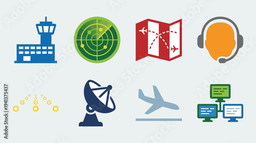 Air Traffic Control Icons – Aviation Management and Flight Operations