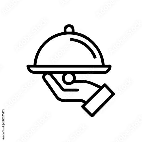 Hand holding a traditional silver serving tray with a domed lid isolated on white background, Vector