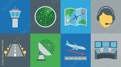Air Traffic Control Icons – Aviation Management and Flight Operations