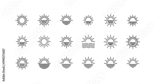 Collection of weather symbols depicting various sun and precipitation combinations