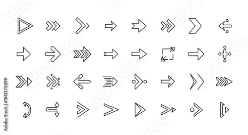 Collection of various arrow and directional symbols with different styles and modifications