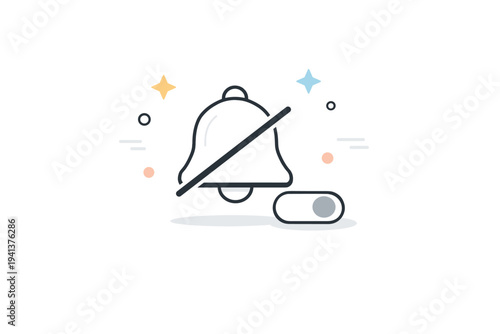 Mute notifications. A bell icon with a subtle slash symbol and a small toggle turned off, surrounded by light abstract shapes. The illustration conveys