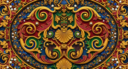 Intricate colorful ornamental design pattern