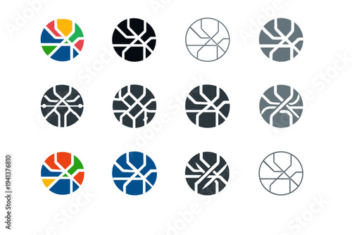 Metro. Icon set. Set Logo of Metro: metro map circle. harmonious logo variations of the same emblematic concept, each with different artistic interpretation