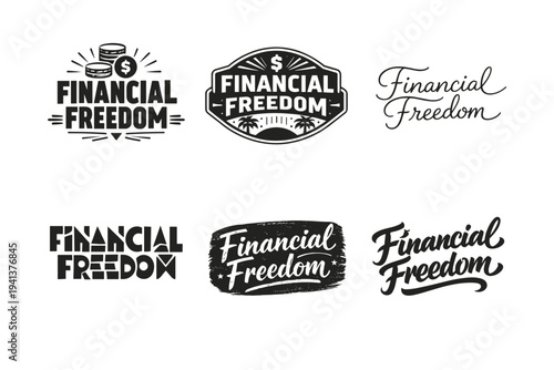 Financial Freedom. Set lettering. harmonious lettering variations of the same emblematic concept, each with different artistic interpretation (Blocky